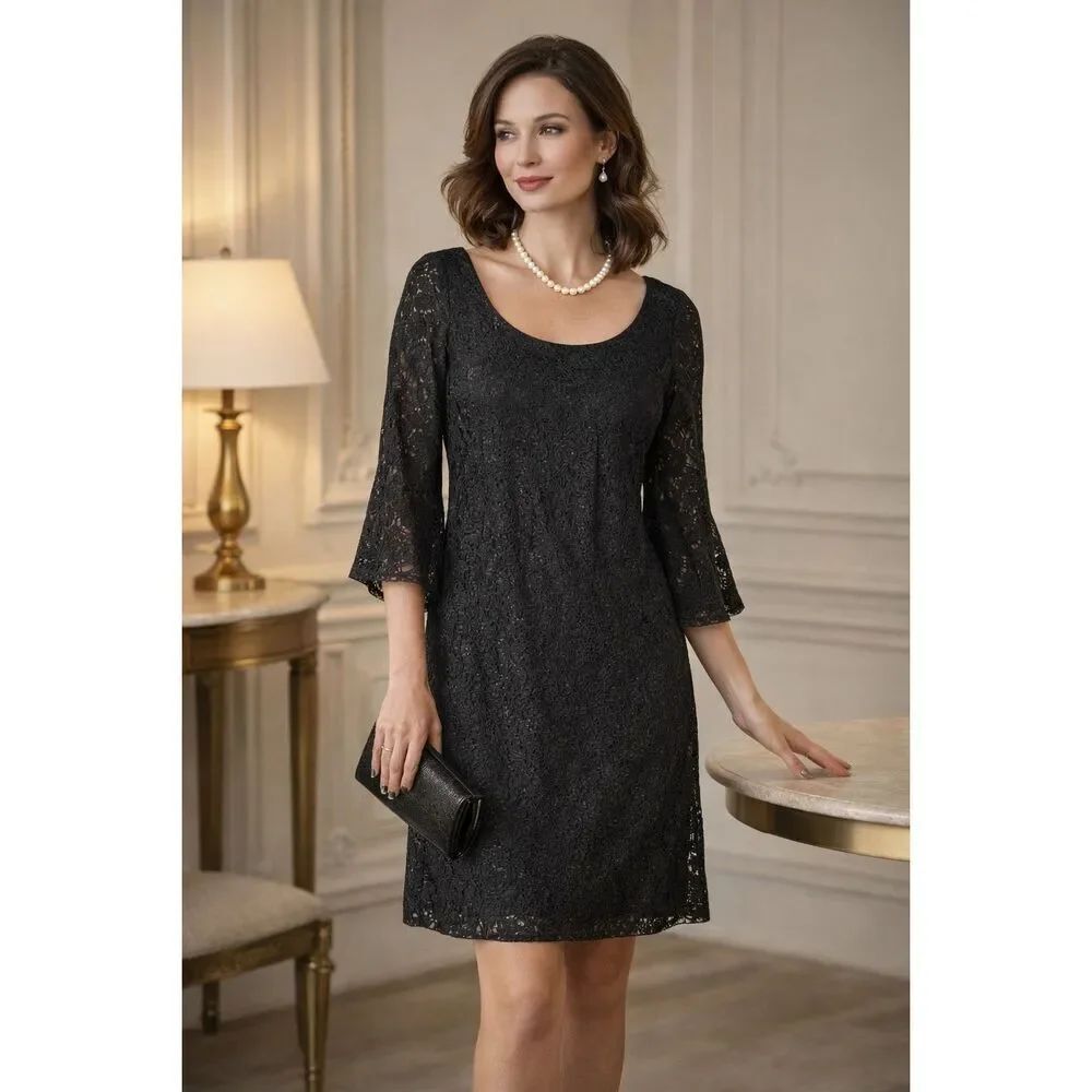 St. John Lace Bell Sleeve Shift Dress size P / XS Classic formal evening